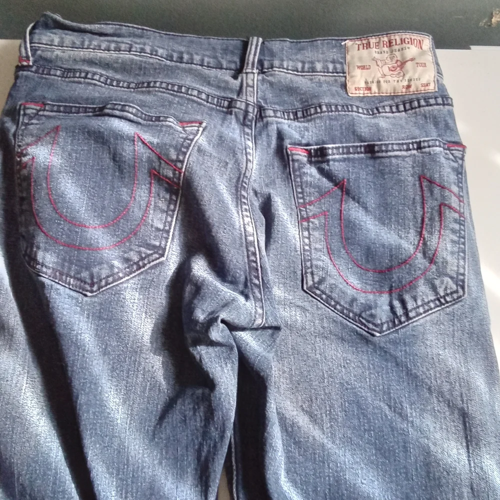 True Religion Ricky Relaxed Straight Denim Jeans‎ Men Blue Button Fly Size